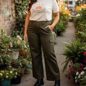 Torrid Olive Green Wide Leg Cargo Pants Feel The Fit Stretch Waist 20R
